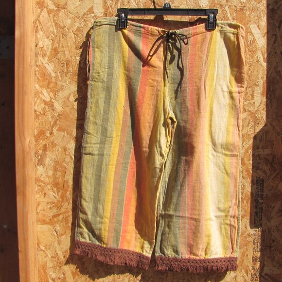 New Handcrafted Fringe Striped Long Shorts Sz S/M Boho Tribal Festival Hippie - Picture 3 of 9